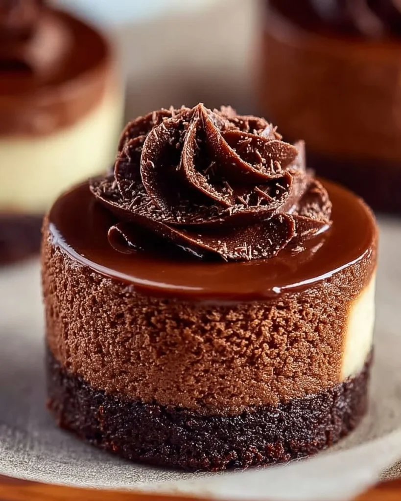 Decadent brownie bottom mini cheesecakes topped with creamy filling