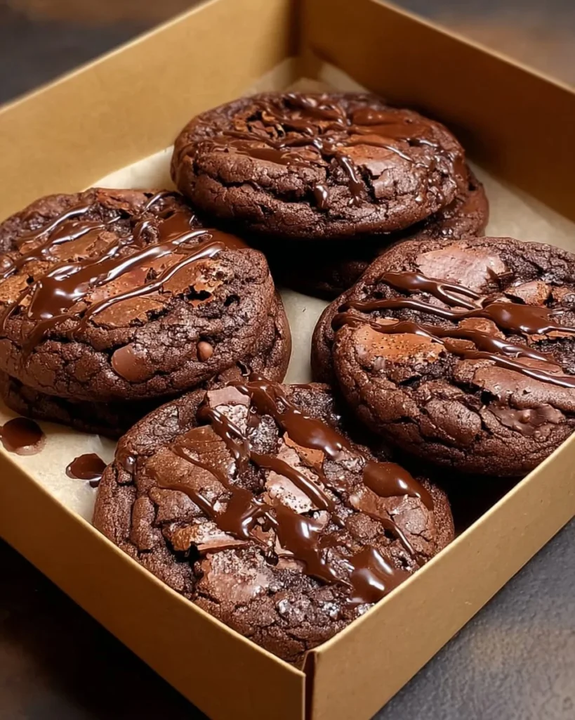 Fudgy brownie mix cookies freshly baked on a cooling rack