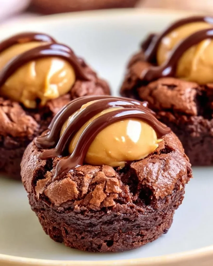 Delicious buckeye brownie bites with chocolate and peanut butter layers