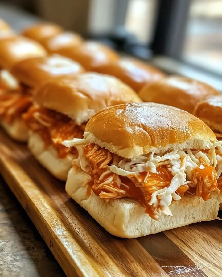 Buffalo Chicken Sliders served on a platter with garnishes
