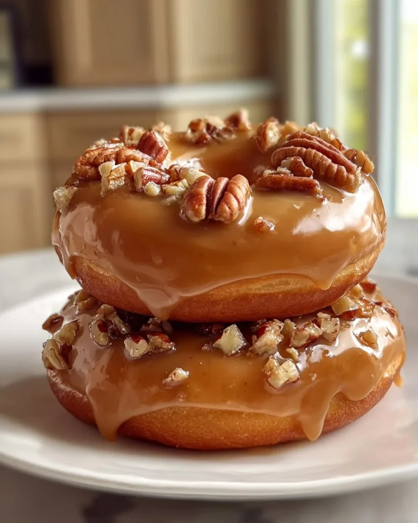 Delicious butter pecan donuts topped with nuts and icing
