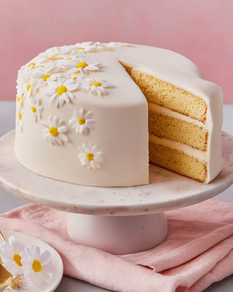 Delicious buttercream cake decorated with smooth fondant icing