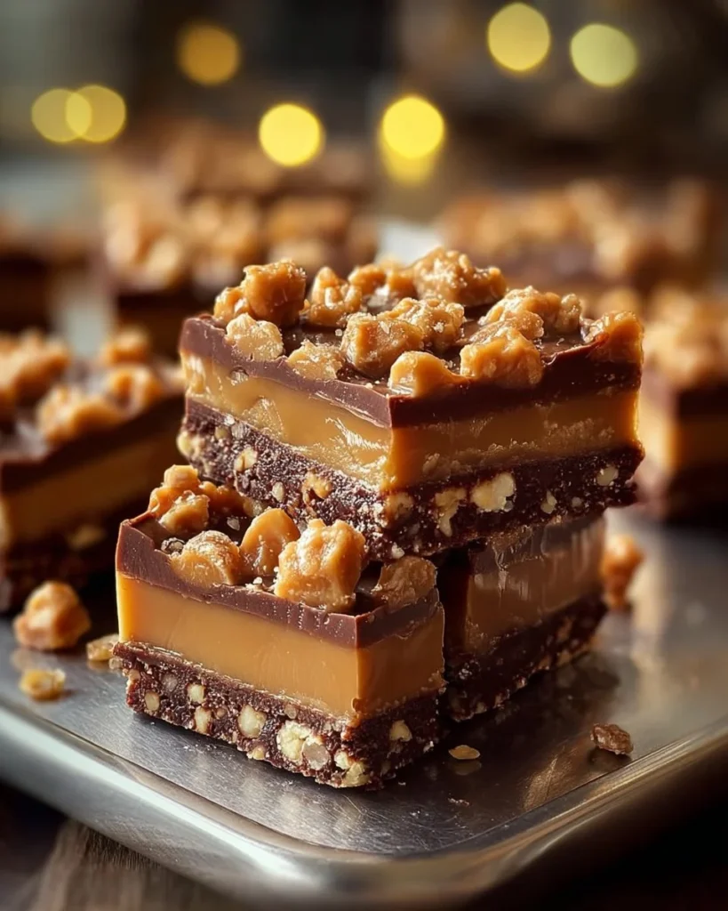 Butterfinger Caramel Crunch Bars with chocolate and caramel layers