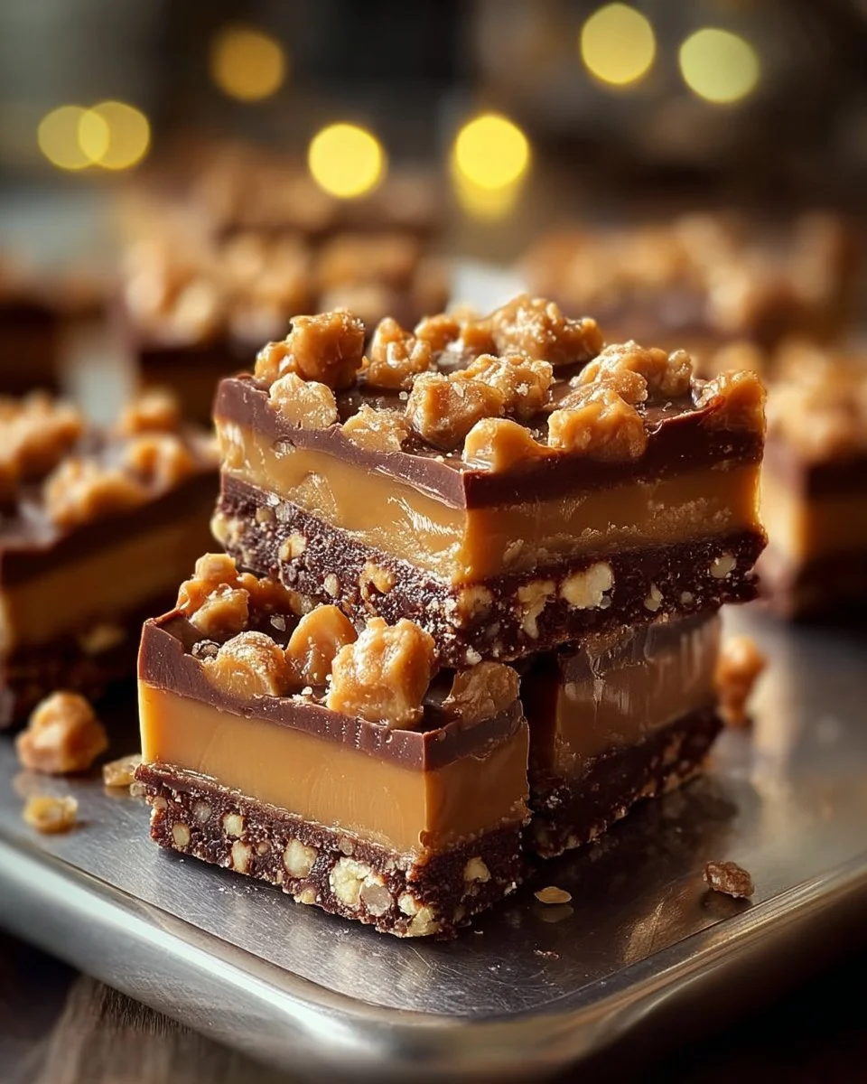 Butterfinger Caramel Crunch Bars with chocolate and caramel layers