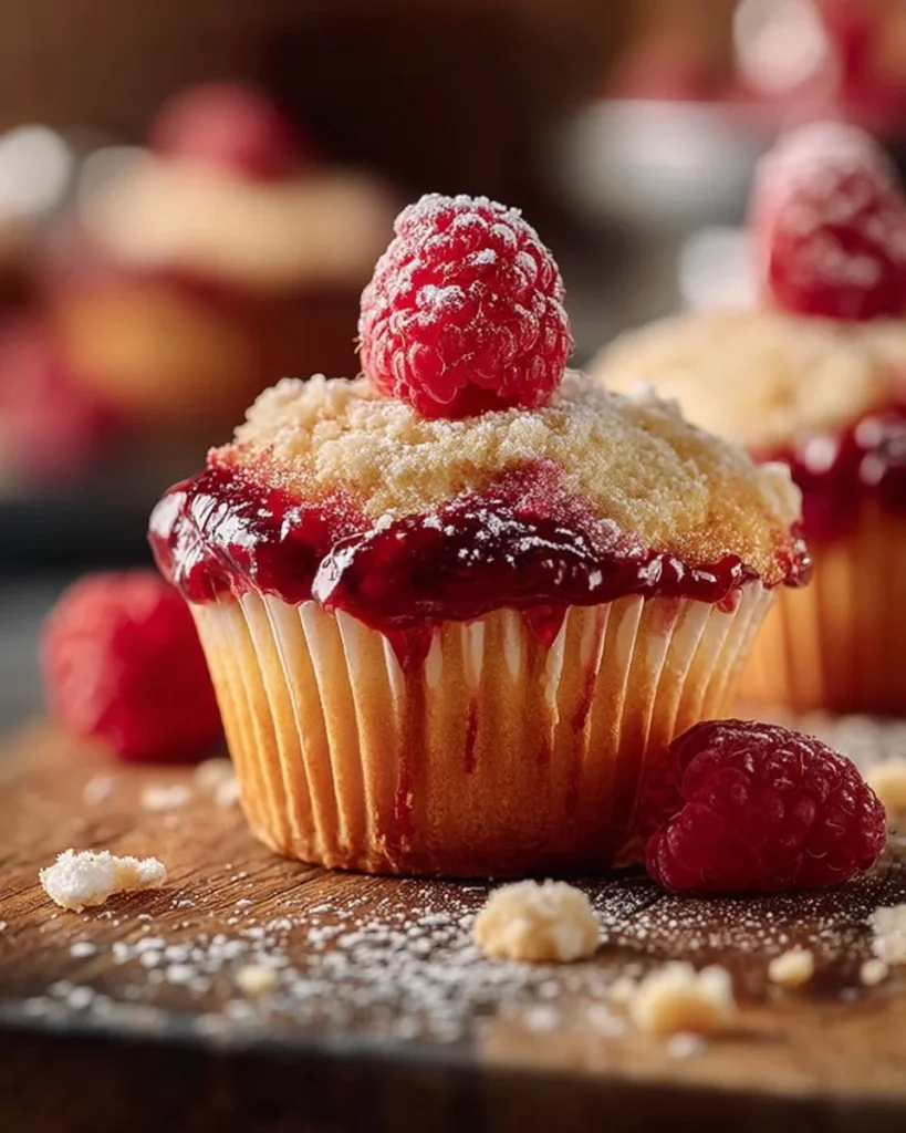 Freshly baked buttermilk raspberry muffins on a cooling rack