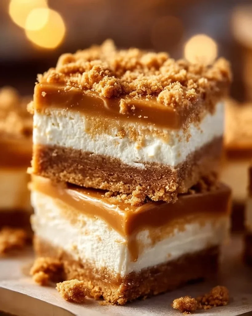 Butterscotch graham cracker cheesecake bars recipe with a creamy texture