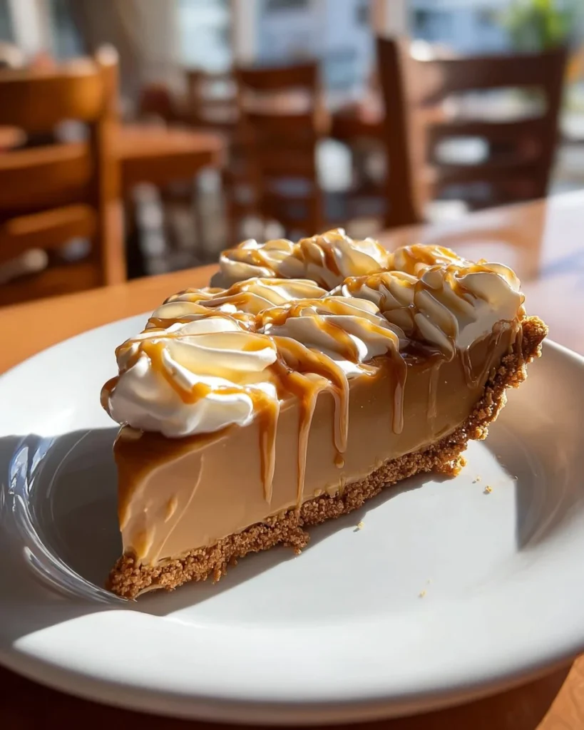 Delicious slice of butterscotch pie topped with whipped cream