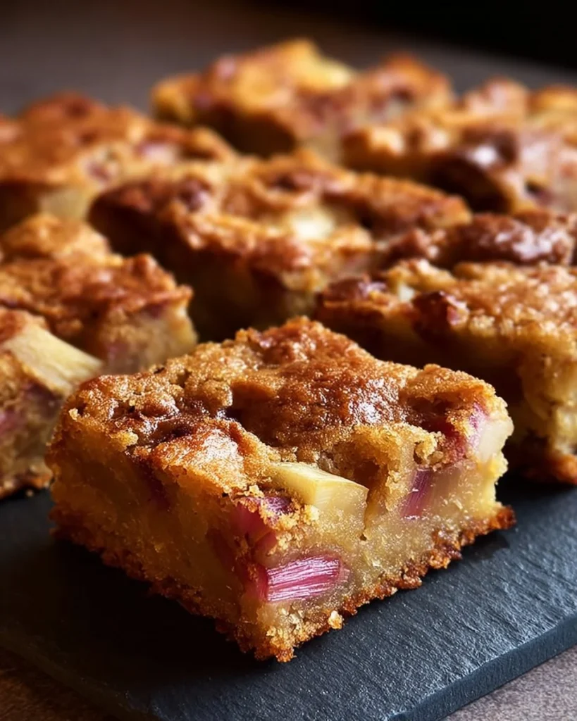 Buttery soft rhubarb blondies with a secret family recipe