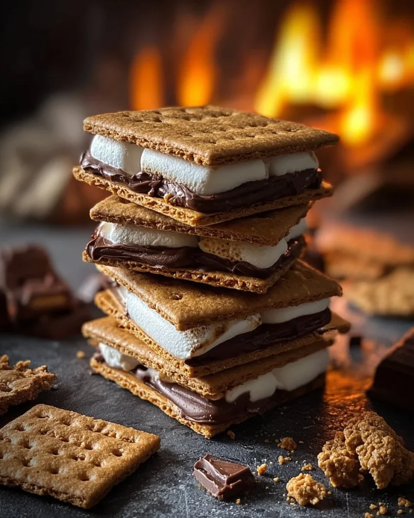 Delicious campfire s'mores with chocolate, marshmallow, and graham crackers