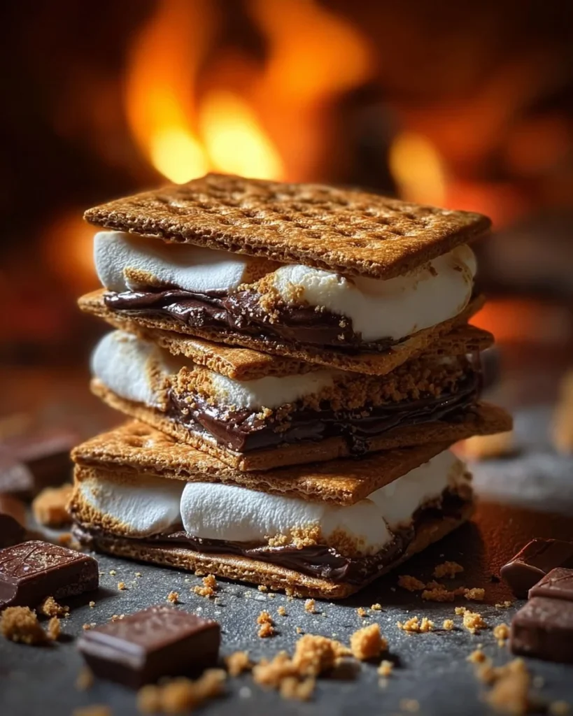 Delicious campfire S’mores made with graham crackers, chocolate, and marshmallows