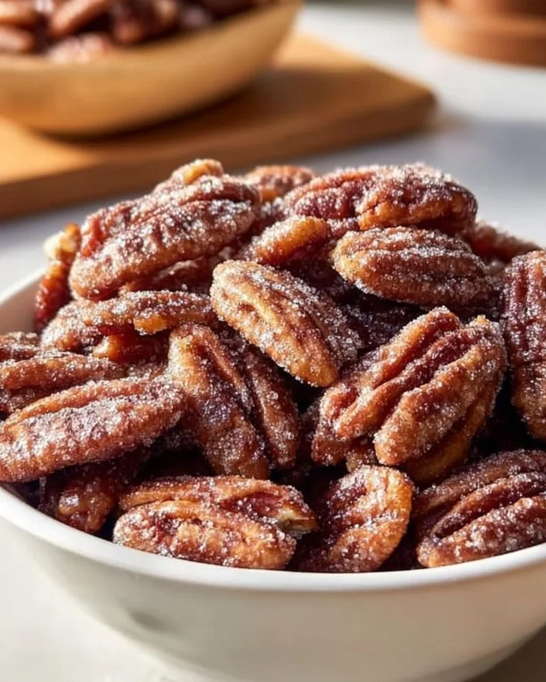 Delicious candied pecans ready for snacking or baking