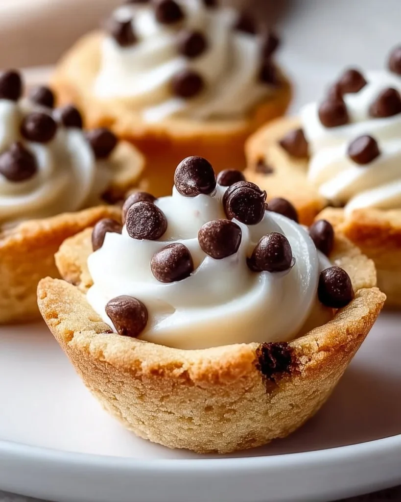 Delicious cannoli cookie cups with creamy filling and chocolate chips
