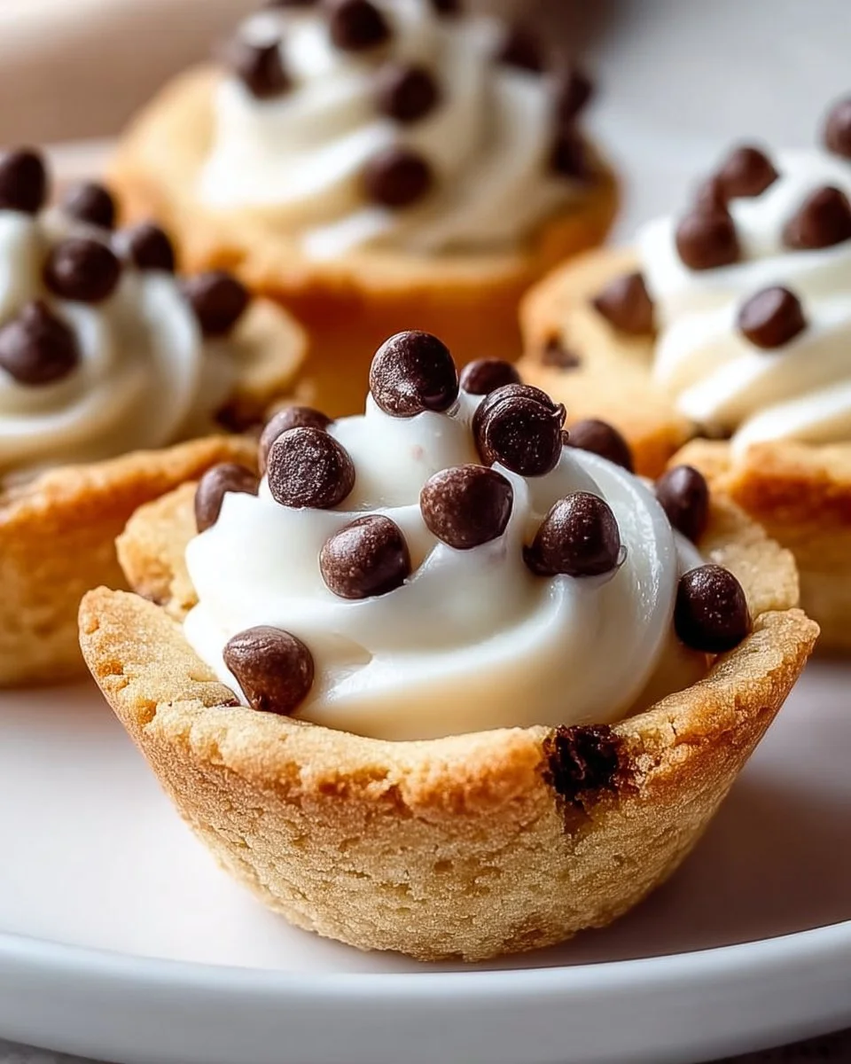 Delicious cannoli cookie cups with creamy filling and chocolate chips