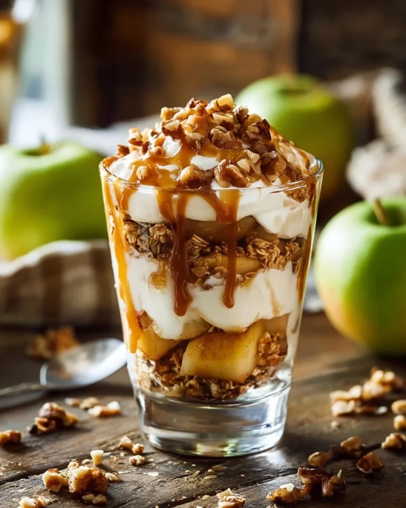 Delicious caramel apple trifles served in clear dessert cups