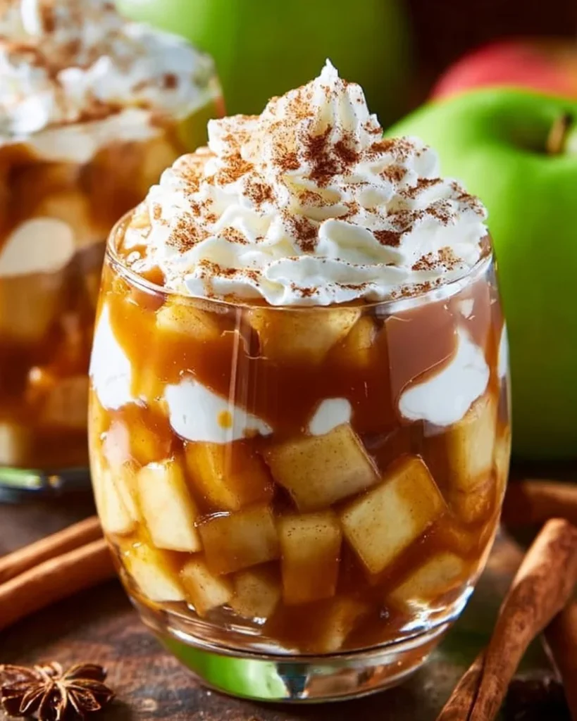 Delicious caramel apple trifles with layers of caramel and apple slices