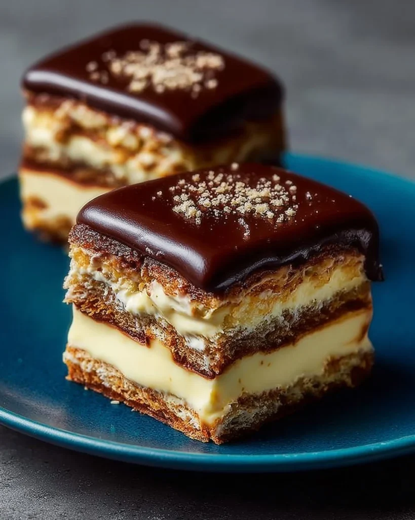 Delicious caramel custard squares served on a plate, garnished with caramel sauce.