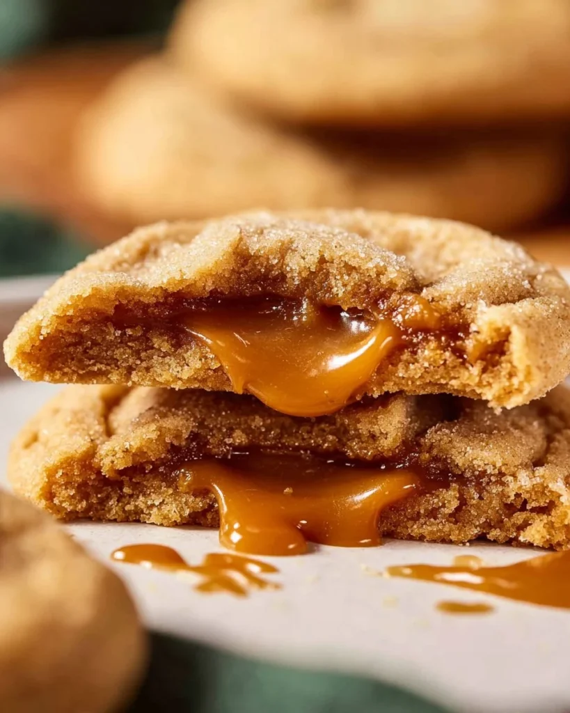 Delicious caramel filled snickerdoodle cookies on a plate