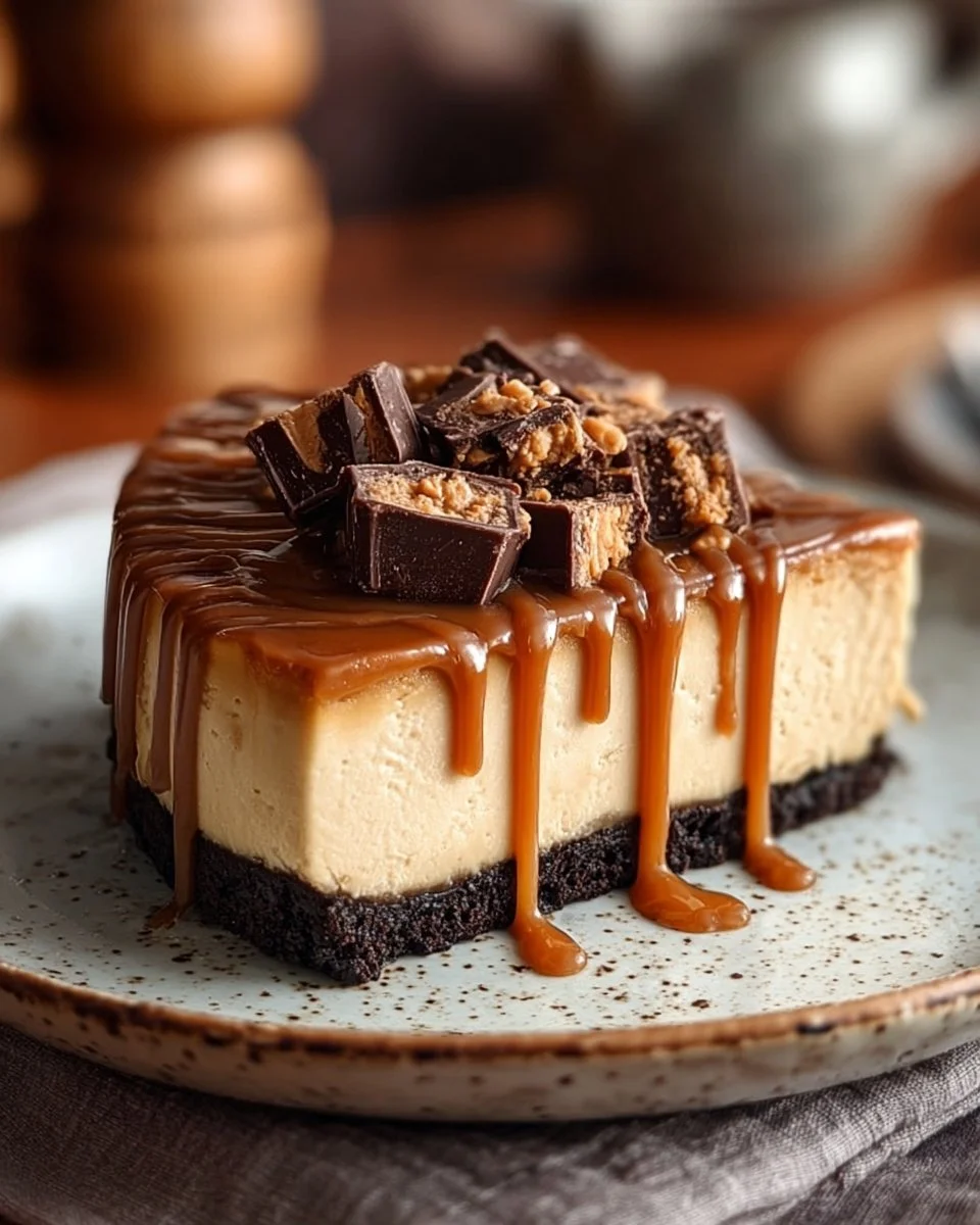 Delicious Caramel Fudge Cheesecake topped with rich caramel sauce