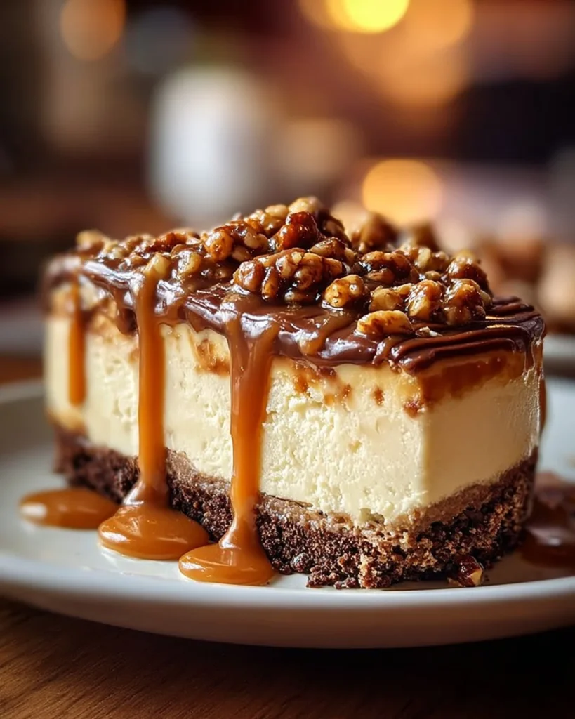 Caramel Toffee Cheesecake with a crunchy toffee topping and creamy filling