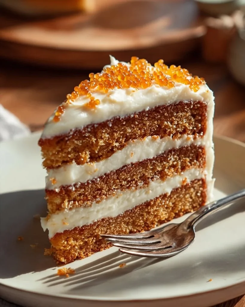 Delicious Carrot Cake Cheesecake topped with cream cheese frosting and pecans