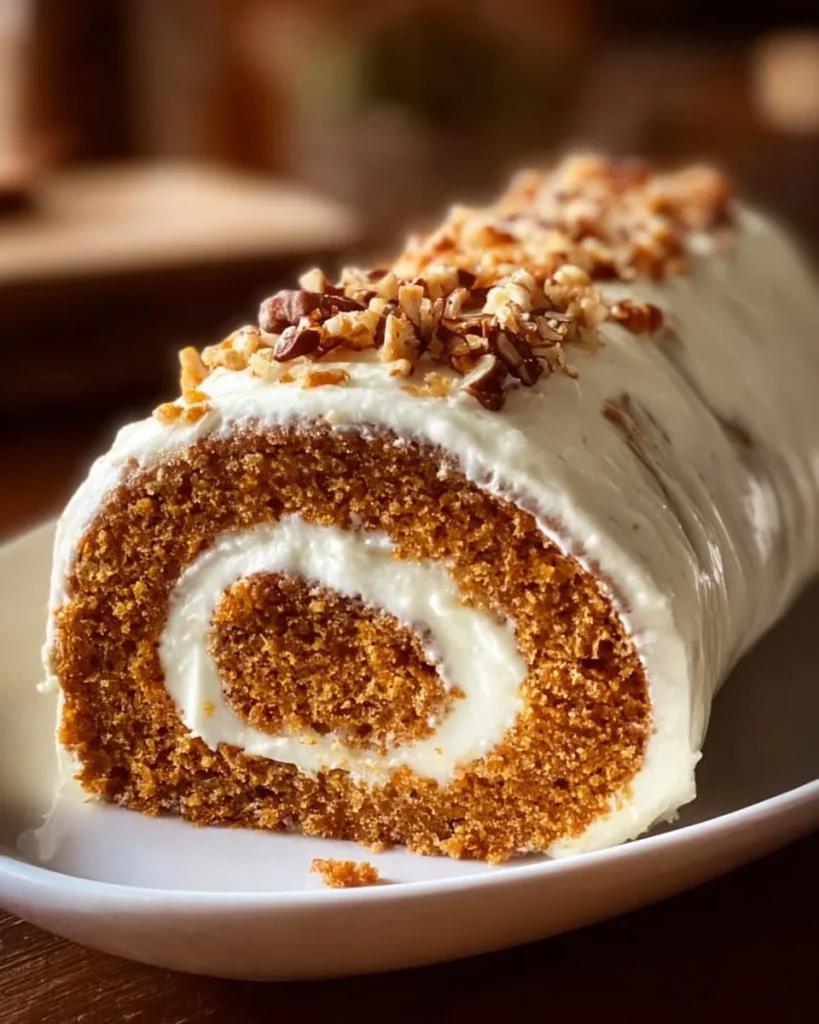 Carrot cake roll with cream cheese frosting filling