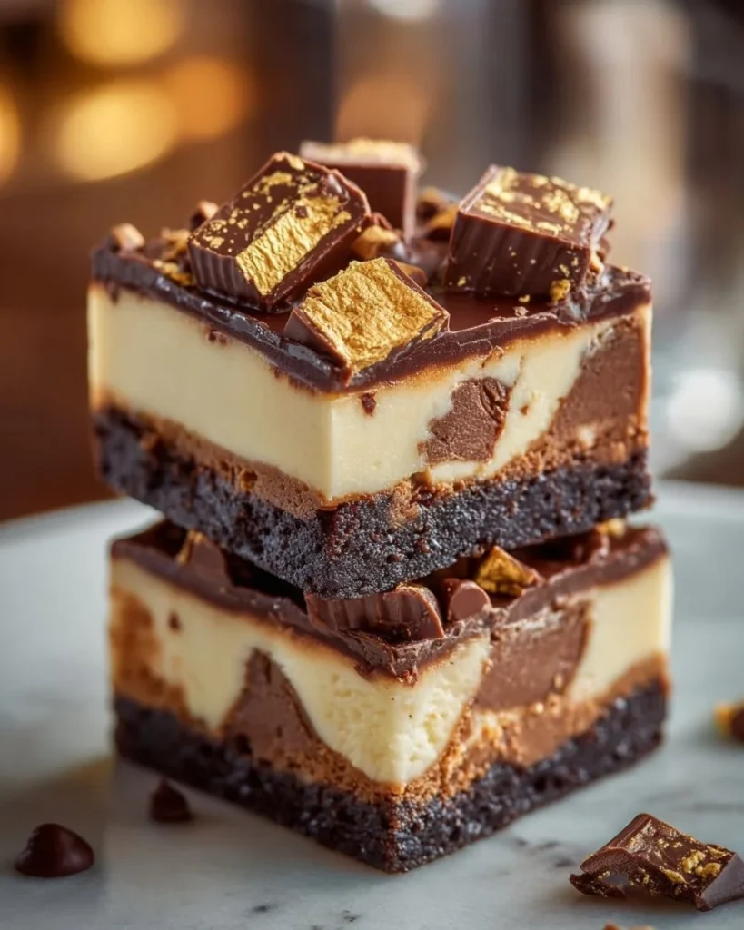 Delicious cheesecake brownie bars with creamy topping and chocolate base
