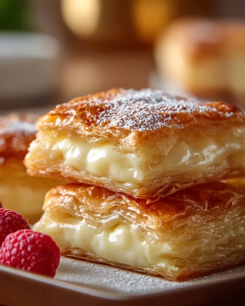 Cheesecake Crescent Rolls Casserole topped with powdered sugar and berries