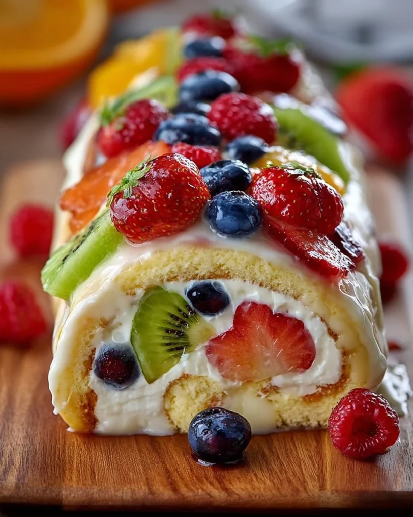 Delicious Cheesecake Roll-Ups filled with fresh fruit salad