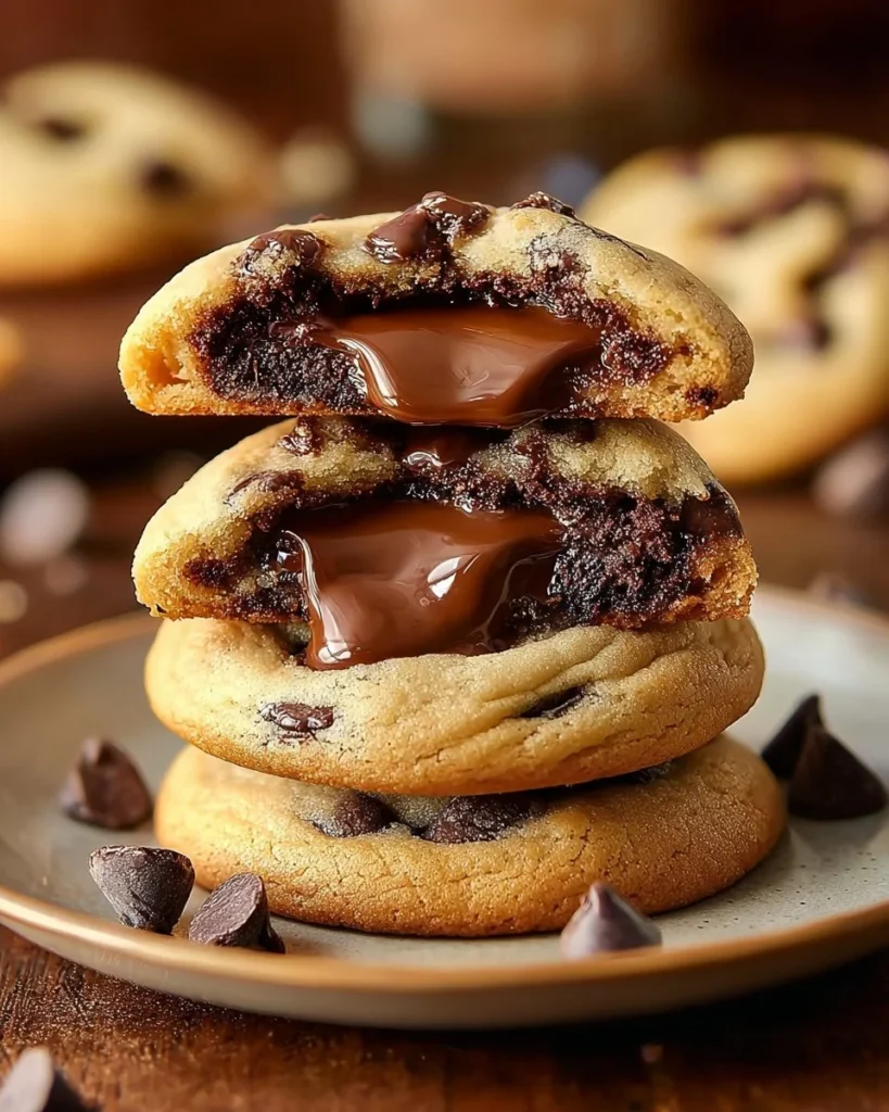 Cheesecake stuffed chocolate chip cookies fresh from the oven