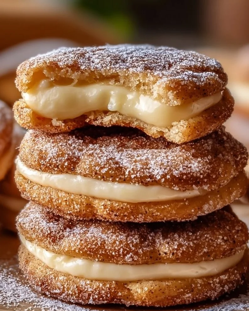 Delicious cheesecake stuffed churro cookies on a dessert plate