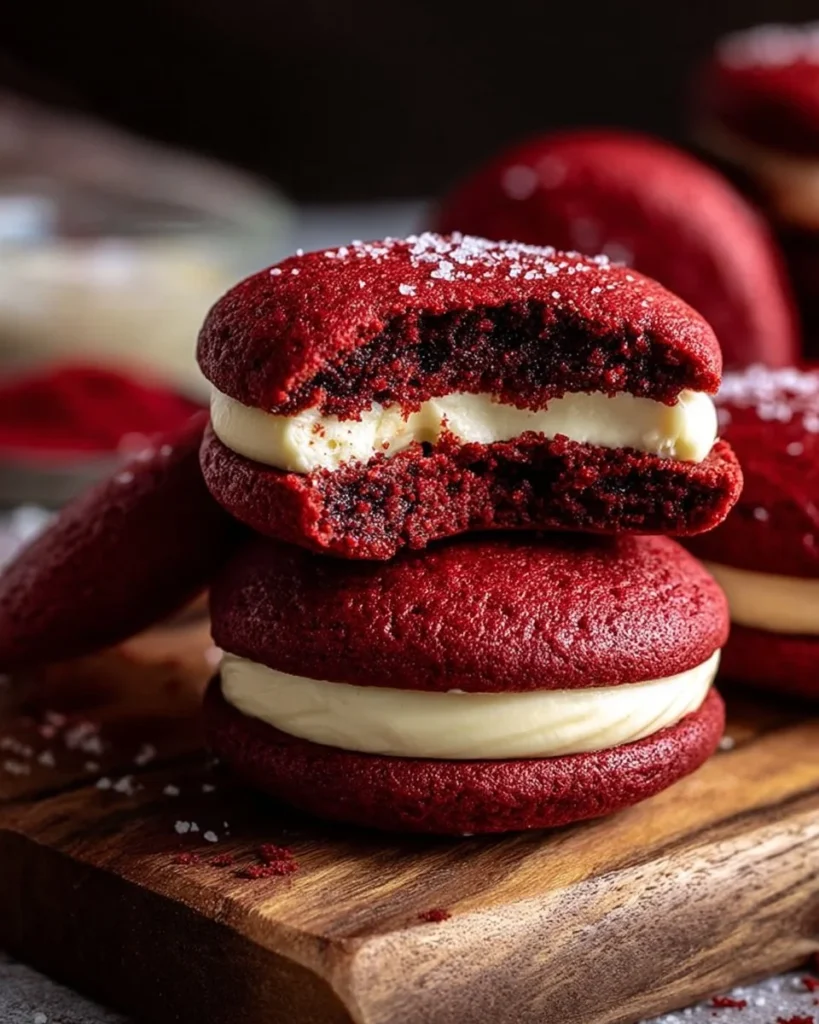 Cheesecake stuffed red velvet cookies with cream cheese filling