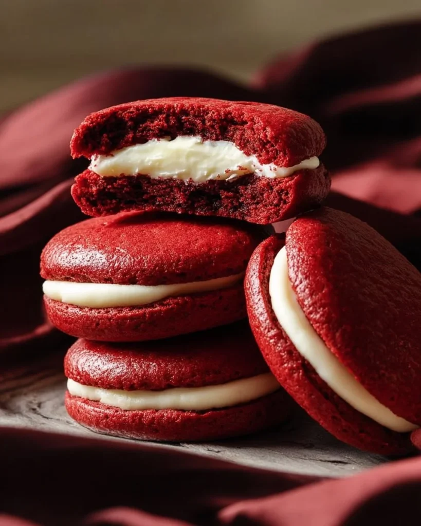 Cheesecake stuffed red velvet cookies with cream cheese filling