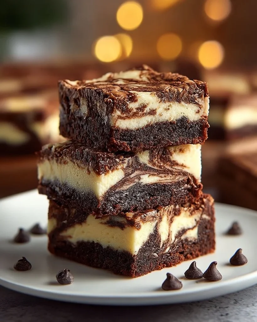 Cheesecake swirled brownies with cream cheese topping on a plate