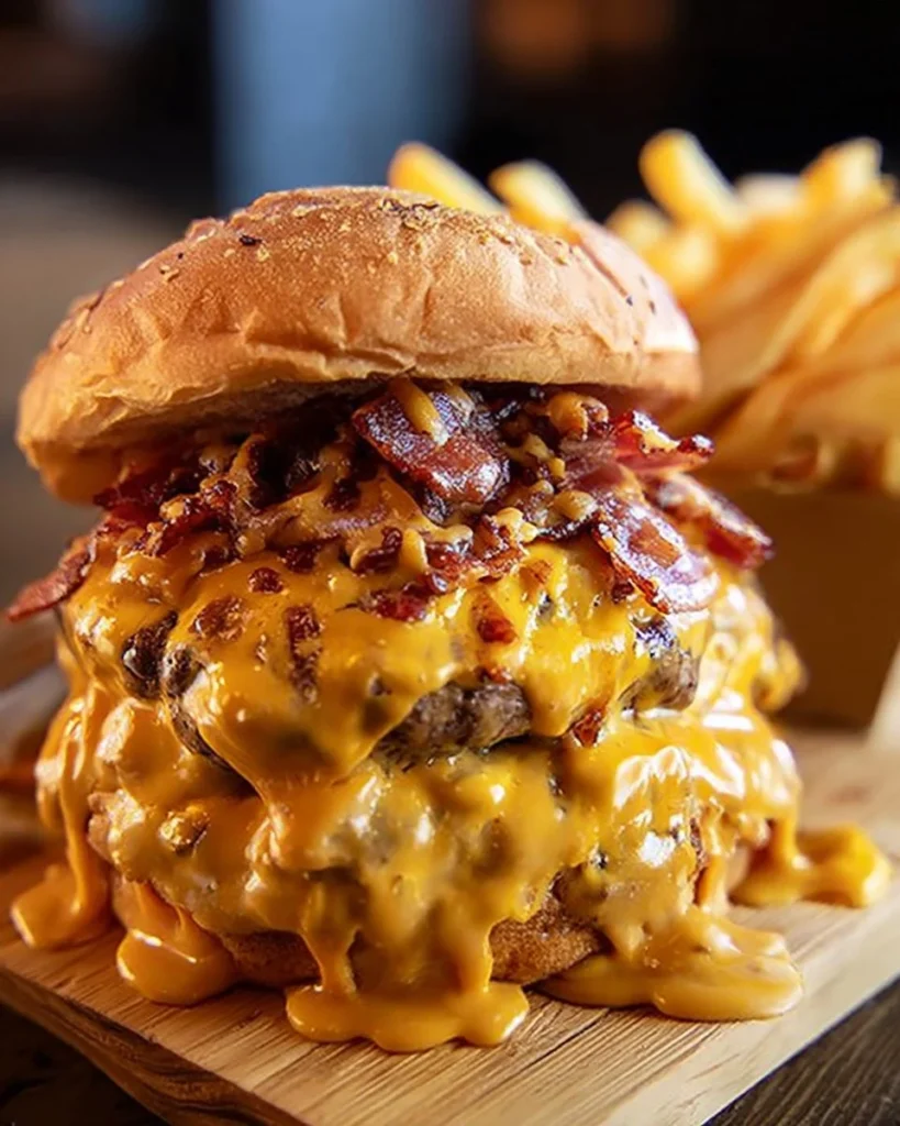 Cheesy Bacon Burger Delight with juicy bacon and melted cheese