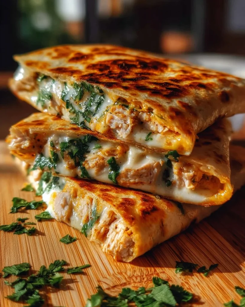 Delicious cheesy chicken wraps with a garlic butter finish on a serving plate