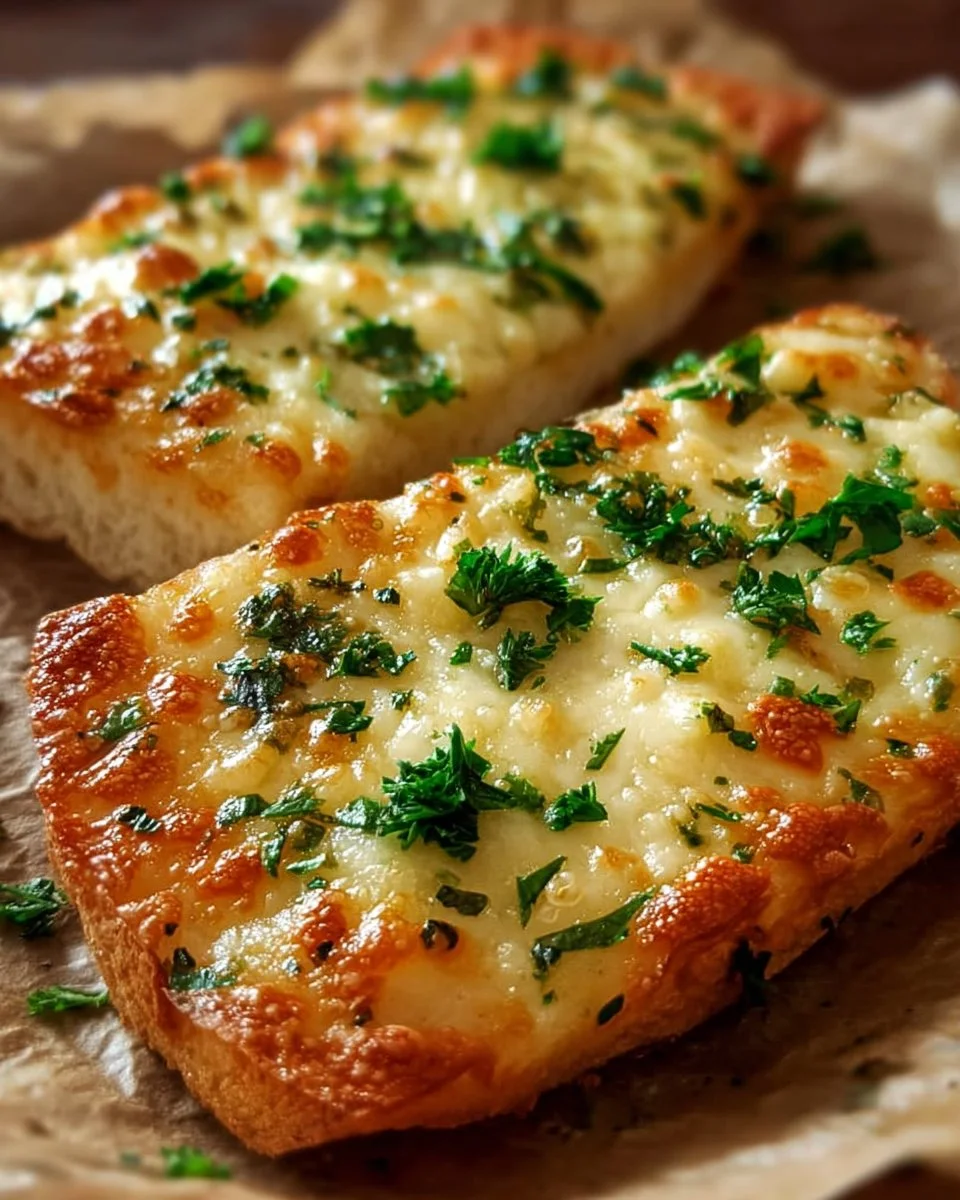 Cheesy garlic butter flatbread with melted cheese and garlic butter topping