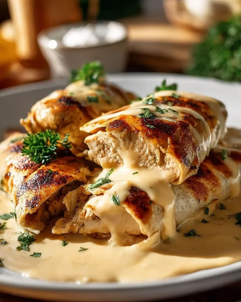 Cheesy garlic chicken tortilla wraps made with fresh ingredients