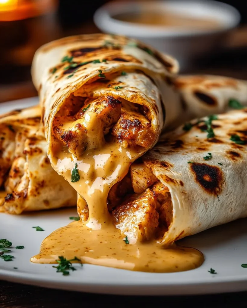 Delicious cheesy garlic chicken wraps ready to be enjoyed