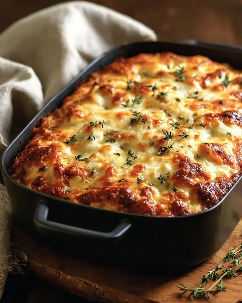 Freshly baked cheesy herb quick bread with herbs and melted cheese.