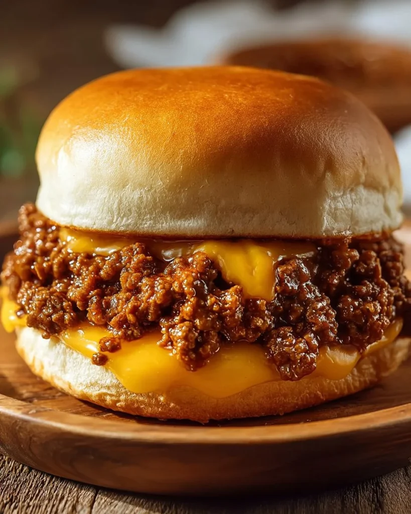 Cheesy Sloppy Joes served on a plate with toppings