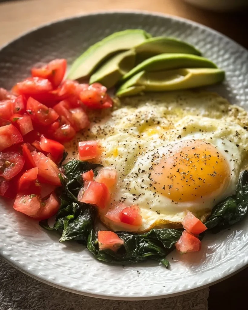 Cheesy spinach egg white skillet served in a colorful dish
