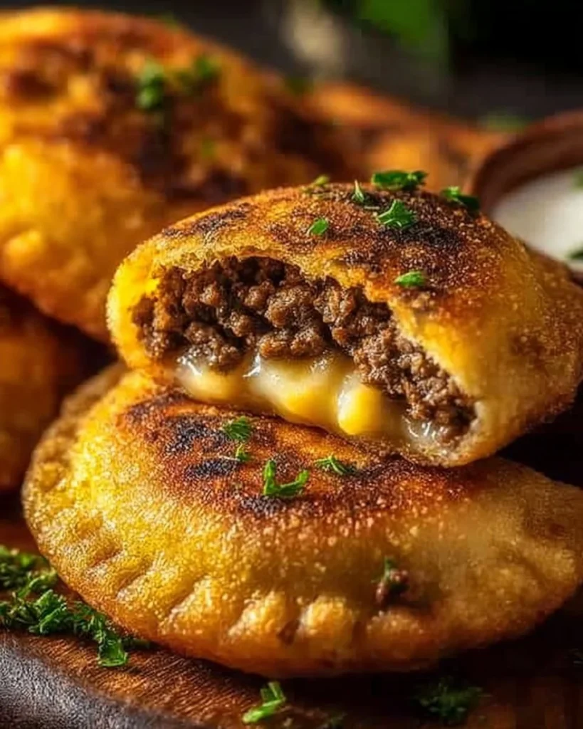 Cheesy stuffed potato cakes with ground beef on a plate