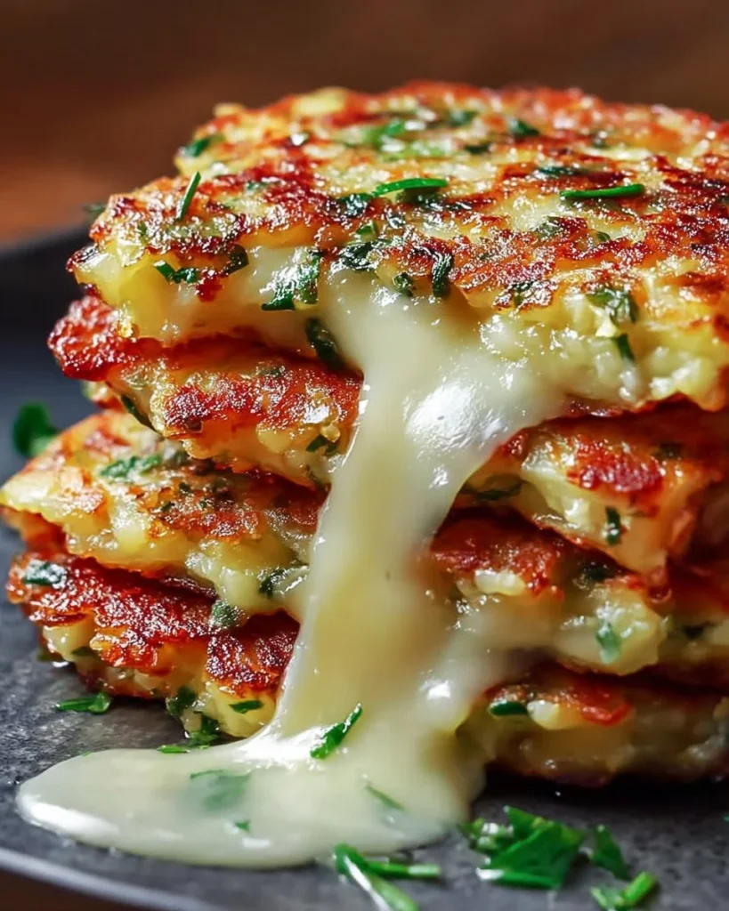 Delicious cheesy zucchini fritters served on a plate.