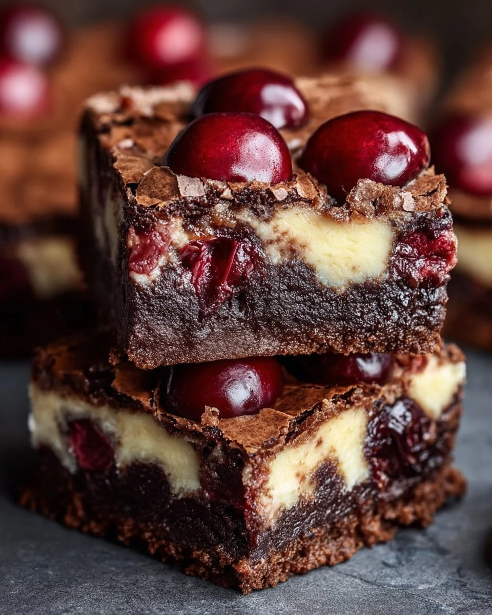 Cherry cheesecake brownies with layers of rich chocolate and creamy cheesecake