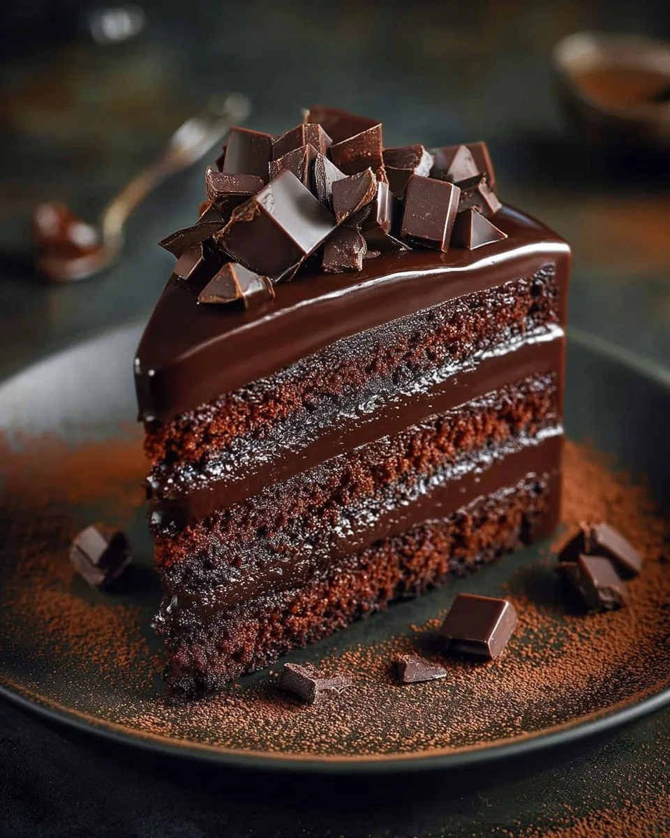 Slice of Cherry-Chocolate Delight Cake with cherries on top