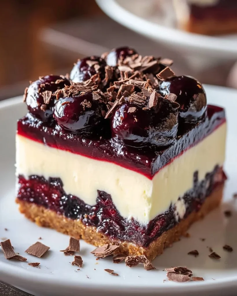 A freshly baked cherry crumble dessert topped with golden crumbles and cherries.