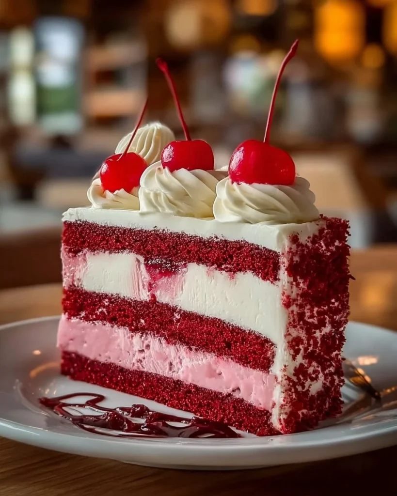 Cherry-frosted vanilla dessert showcasing vibrant cherry topping and creamy base.