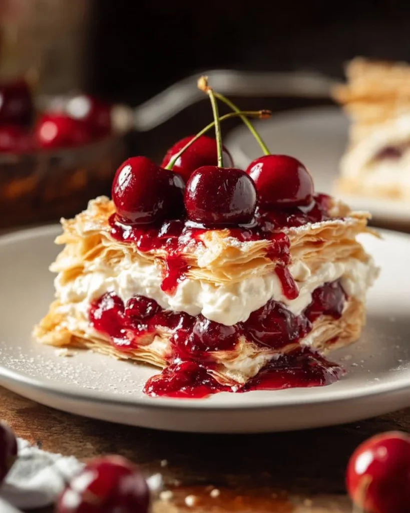 Delicious Cherry Lasagna Lush dessert showcasing layers of cherries and cream.
