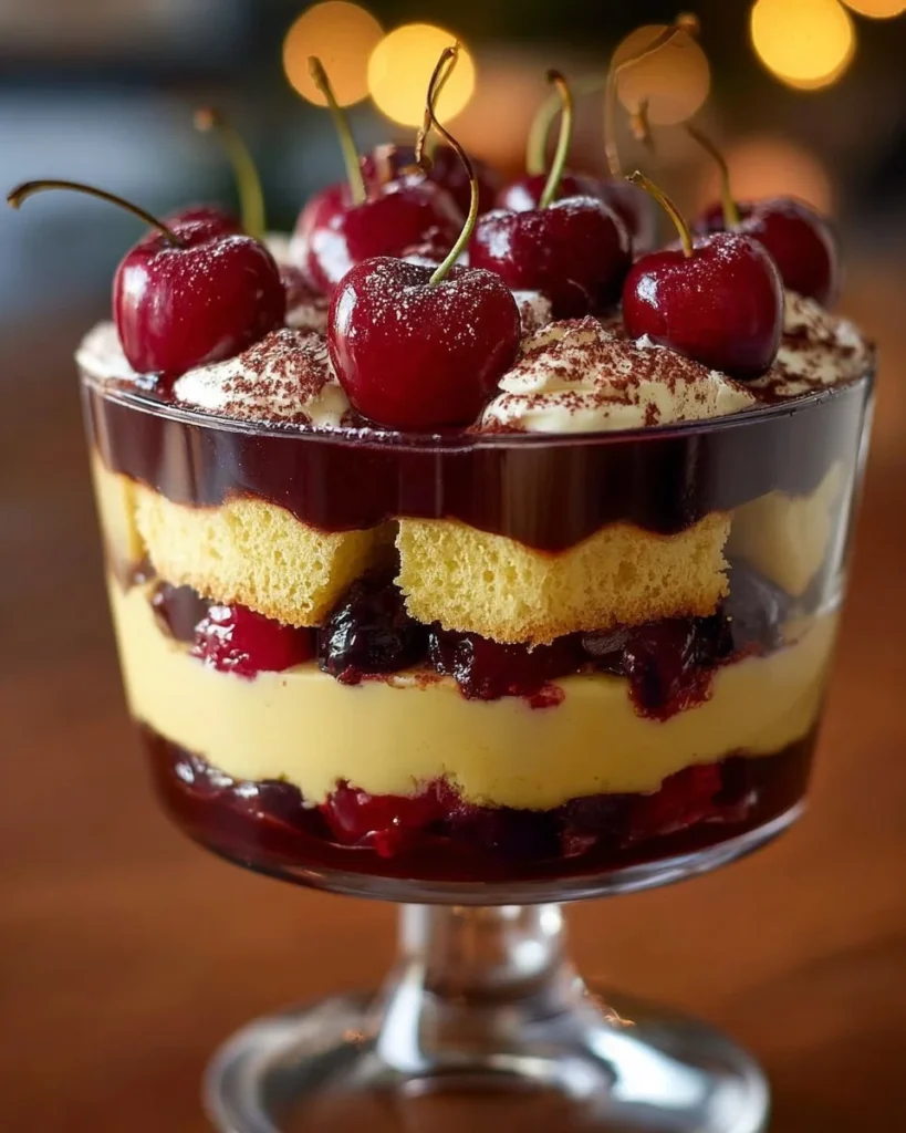 Delicious Cherry Trifle dessert with layers of cherries and cream