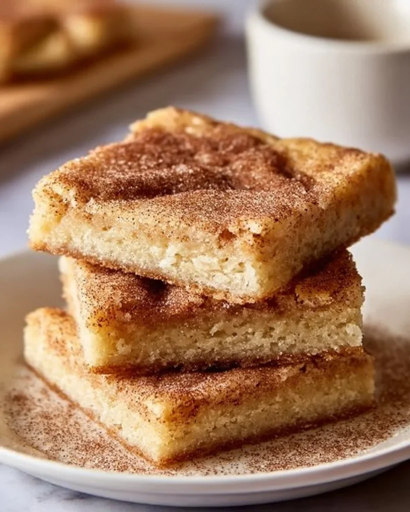 Chewy snickerdoodle cookie bars topped with cinnamon sugar